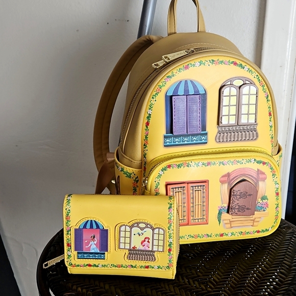 Rare Loungefly Disney Princesses Floral Balconies Bundle Backpack Wallet - Picture 1 of 16